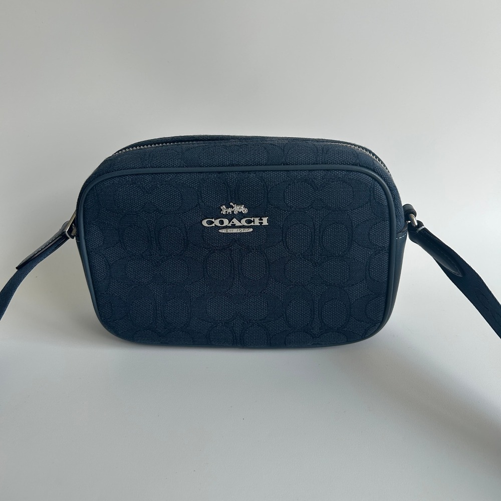 Coach Mini Jamie Camera Bag Blue Signature Jacquard Crossbody CT861